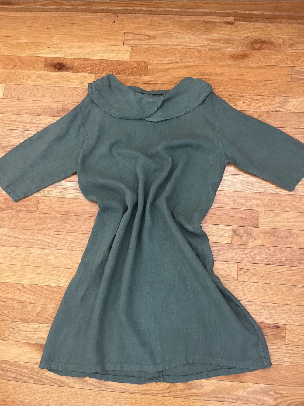 100% Pure Olive Green Linen Dress.